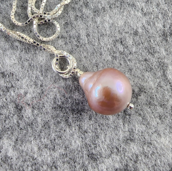Sterling Silver Jewelry - Blush pearl pendant necklace Italian 925 sterling silver large baroque pearl